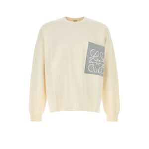 Loewe Men Ivory Cotton Blend Sweater